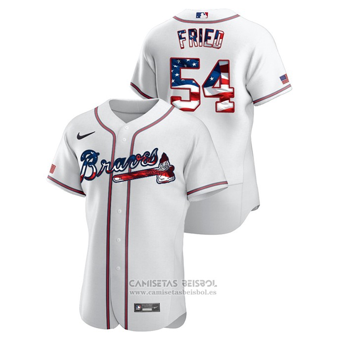Camiseta Beisbol Hombre Atlanta Braves Max Fried 2020 Stars & Stripes 4th of July Blanco